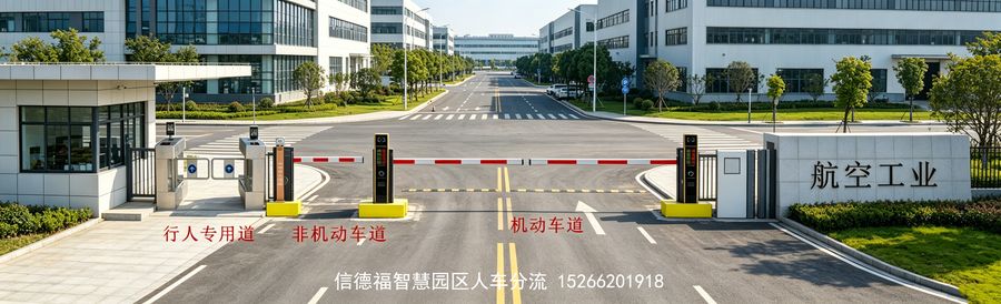 智慧园区人车分流门禁系统 - 出入口 - 人车分道 - 多通道管控特点示意图