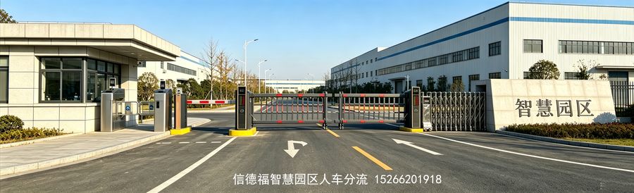 智慧园区人车分流门禁系统 - 出入口 - 人车分道 - 多通道管控特点示意图