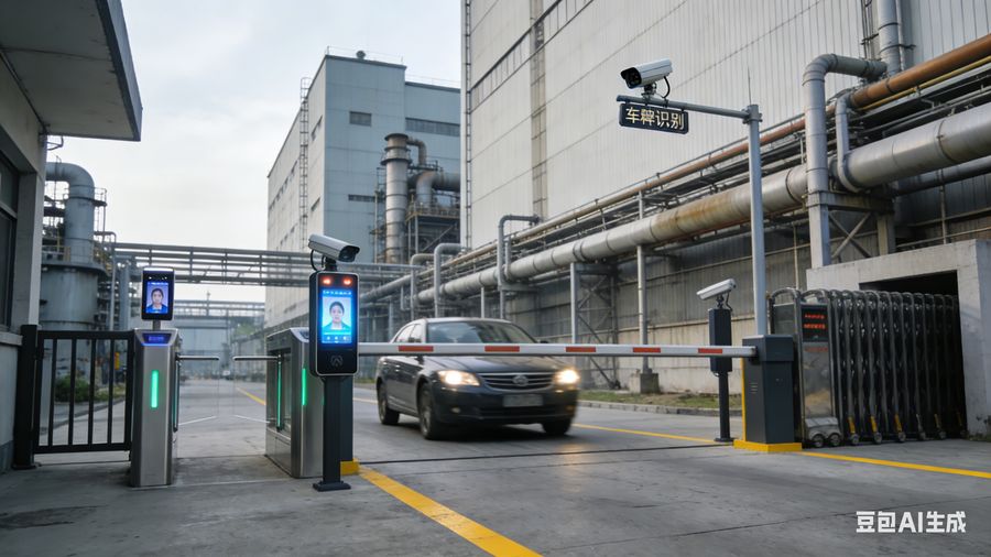 工业园区车牌识别道闸解决方案 - 人车分流·货运追踪·工业级安防特点示意图