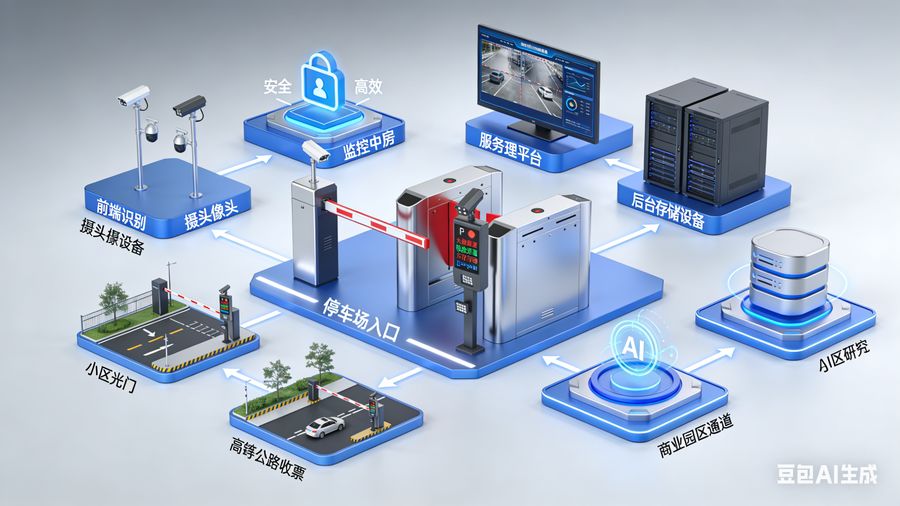 车牌识别道闸系统整体解决方案 - 全流程一体化服务特点示意图